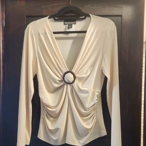 Frank Lyman Design Cream Blouse with Ring Accent